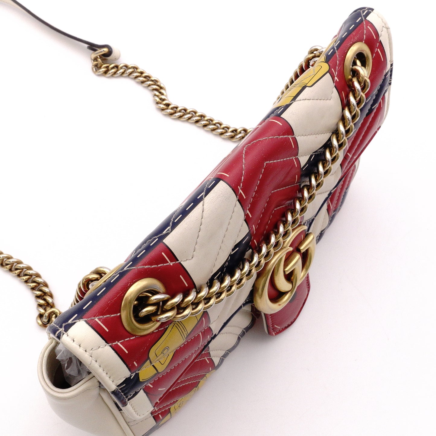 GUCCI Marmont Shoulder Bag, Leather, White, 2-Way Crossbody, GG Logo, Multicolor