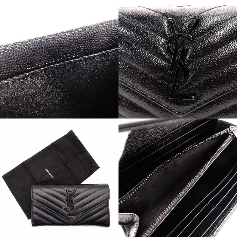 Saint Laurent Cassandra Long Wallet Black Leather Black Wallet YSL R801980
