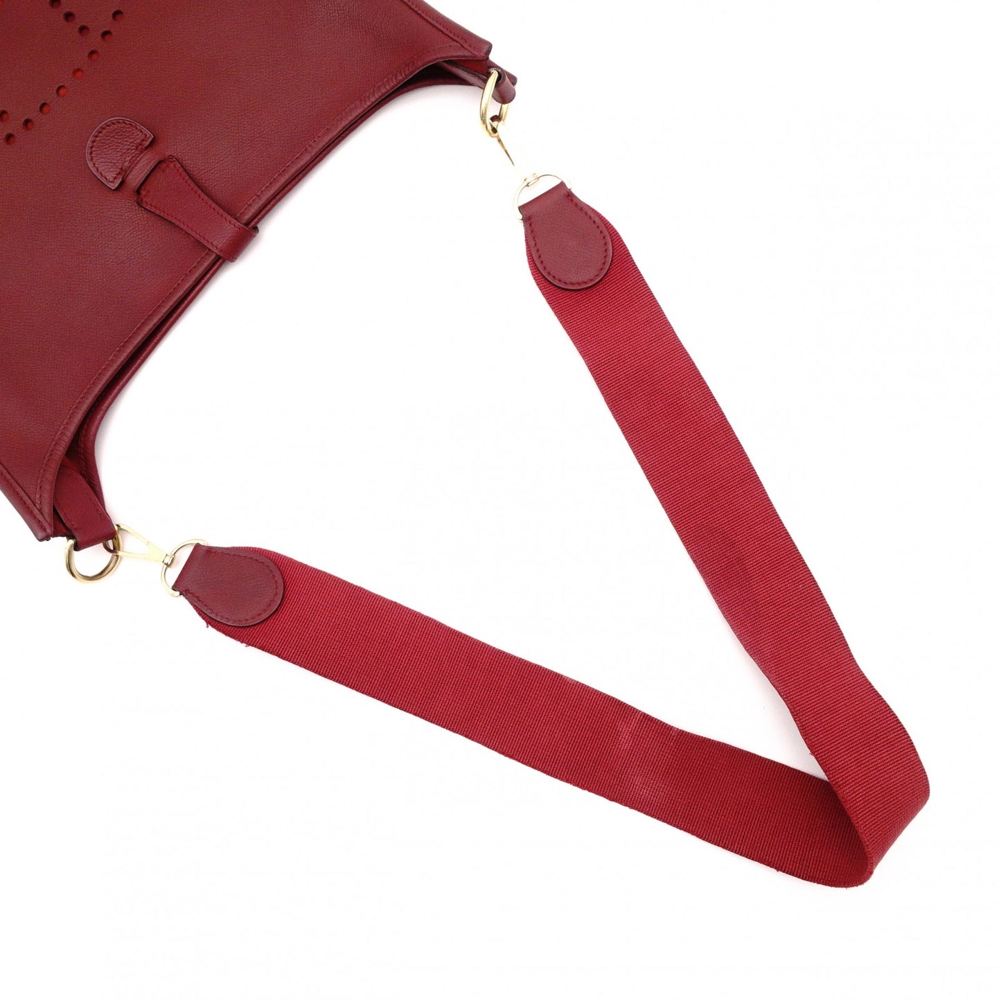 HERMES Evelyn GM Shoulder Bag, Leather, Red, □H Engraving, Silver Hardware
