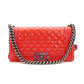 CHANEL Boy Chanel Patent Leather 2-Way Coral Red Shoulder Bag Red Women's Simple 6-10-988