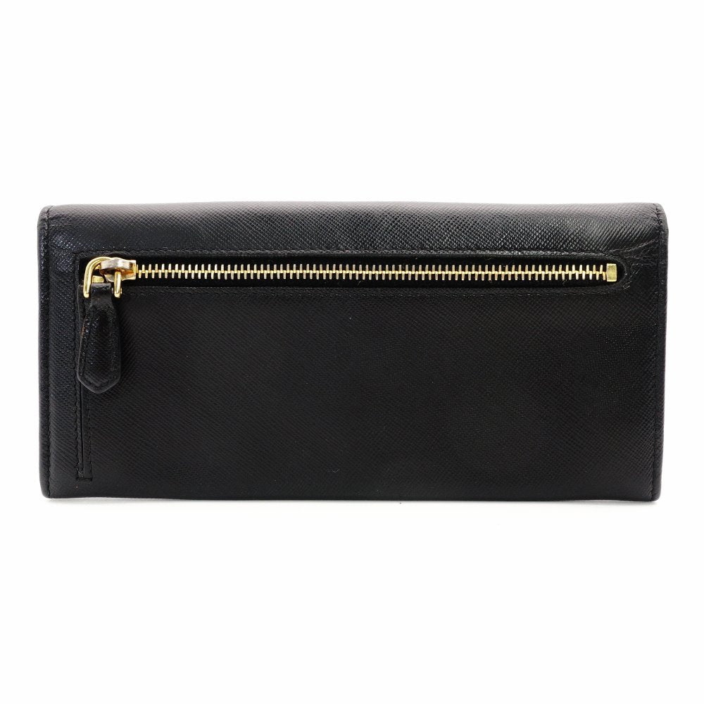 PRADA Long Wallet Saffiano Leather Black Wallet Black Gold Hardware R8020138
