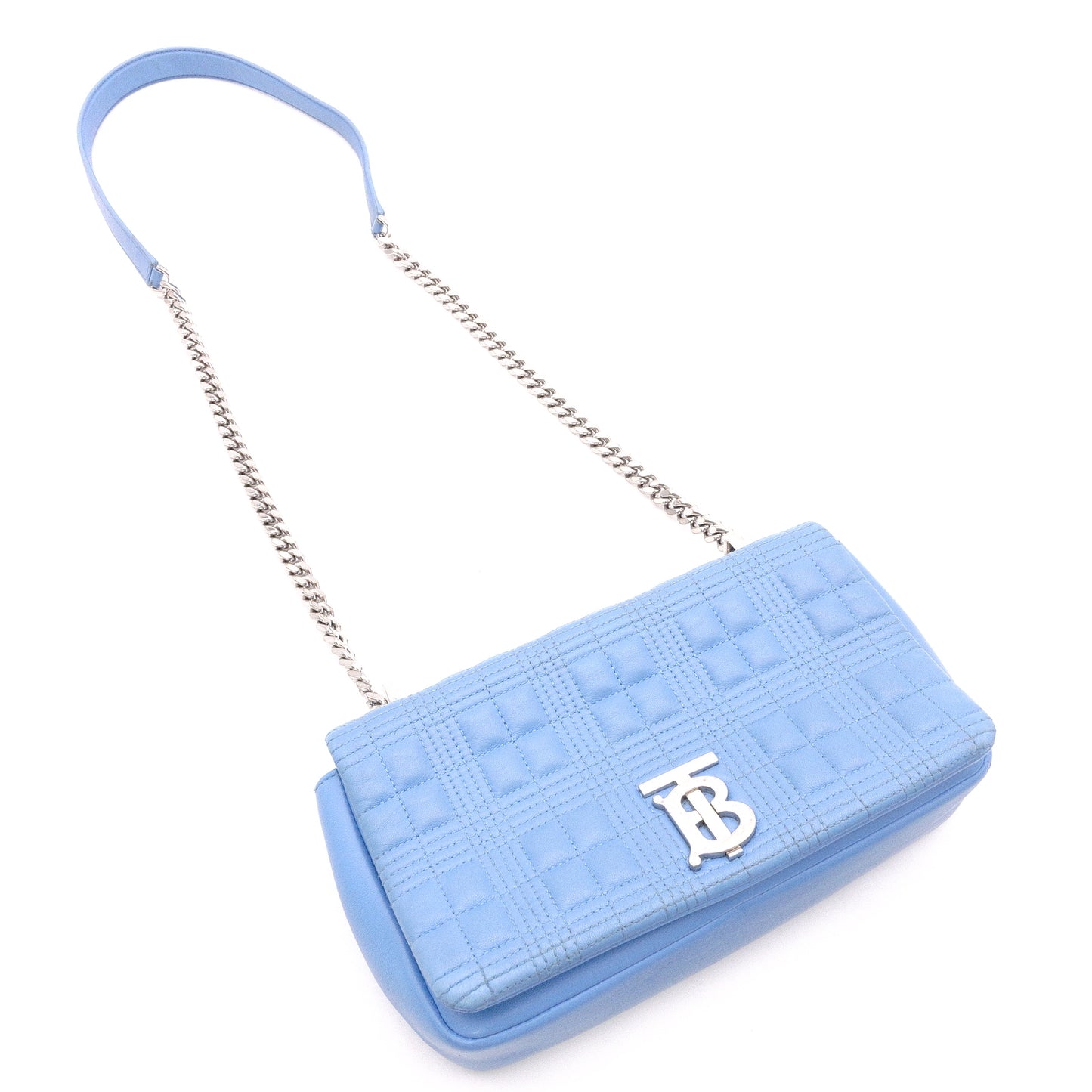 BURBERRY Small Laura Satchel Bag, Shoulder Bag, Leather, Blue, Crossbody, TB Logo, Silver Hardware