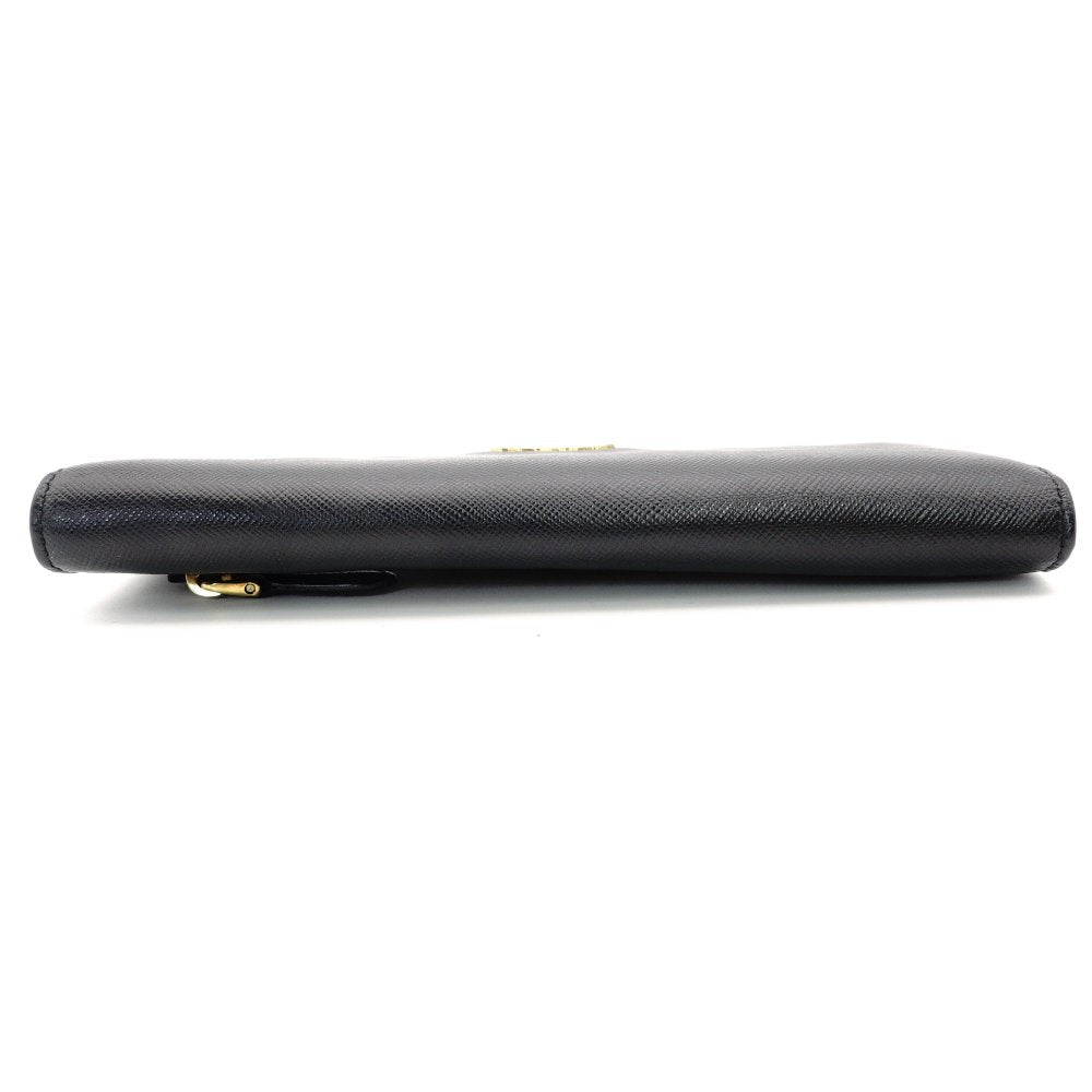 PRADA Long Wallet Saffiano Leather Black Wallet Black Gold Hardware R8020138