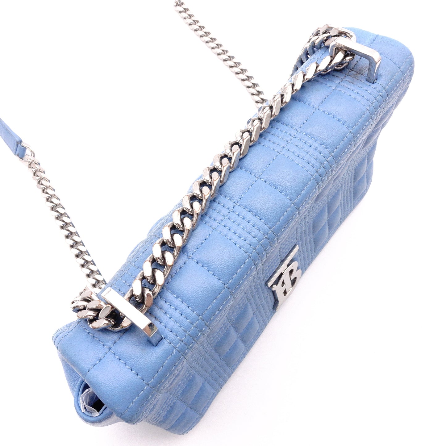 BURBERRY Small Laura Satchel Bag, Shoulder Bag, Leather, Blue, Crossbody, TB Logo, Silver Hardware