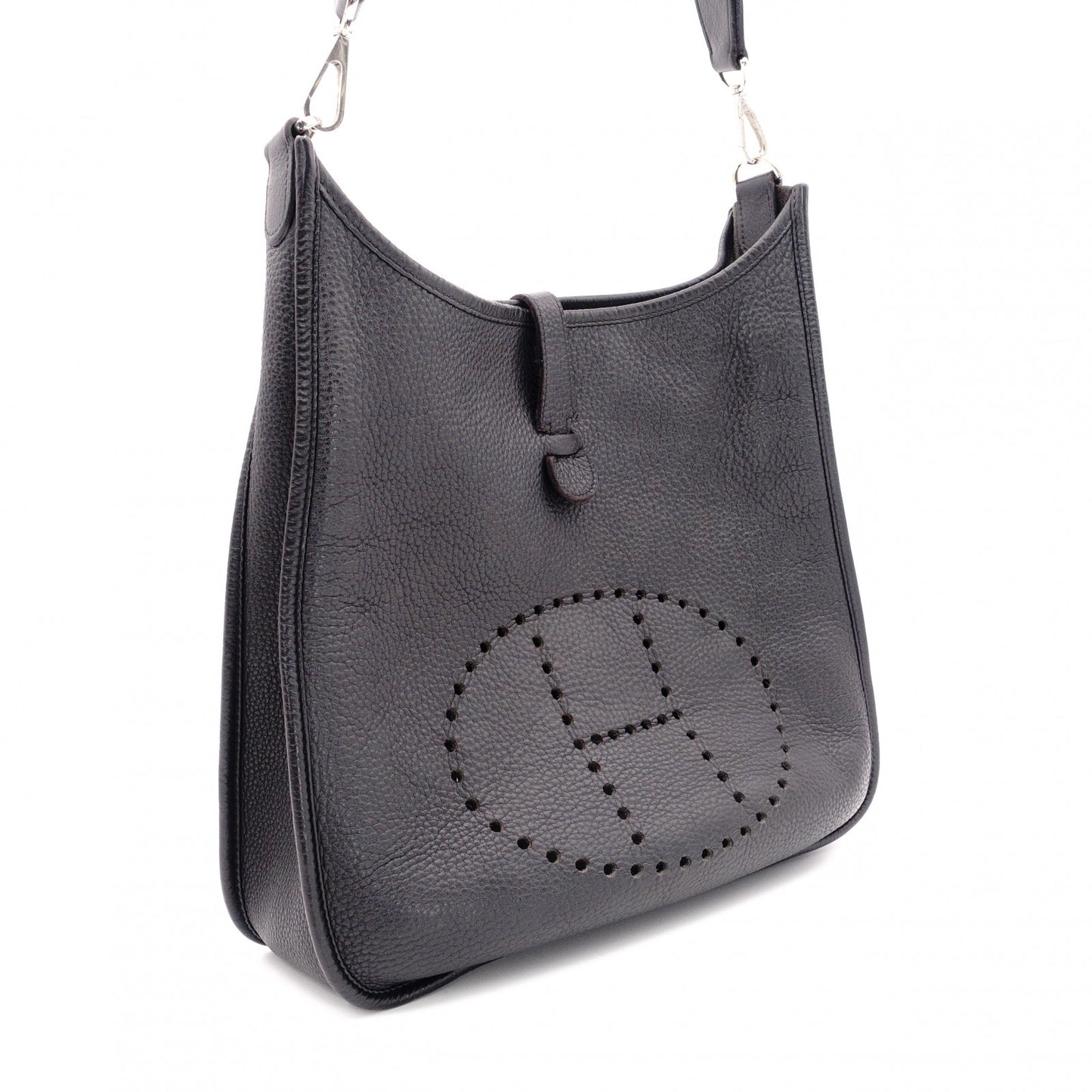 HERMES Evelyn GM Shoulder Bag, Leather, Black, Taurillon Clemence