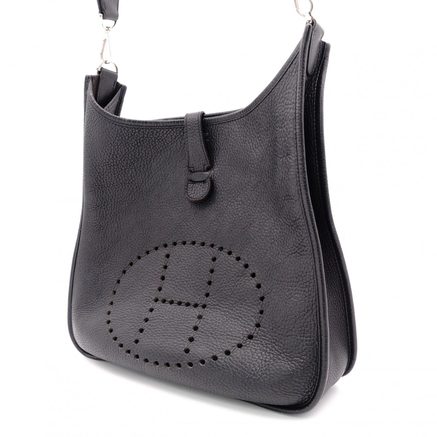 HERMES Evelyn GM Shoulder Bag, Leather, Black, Taurillon Clemence