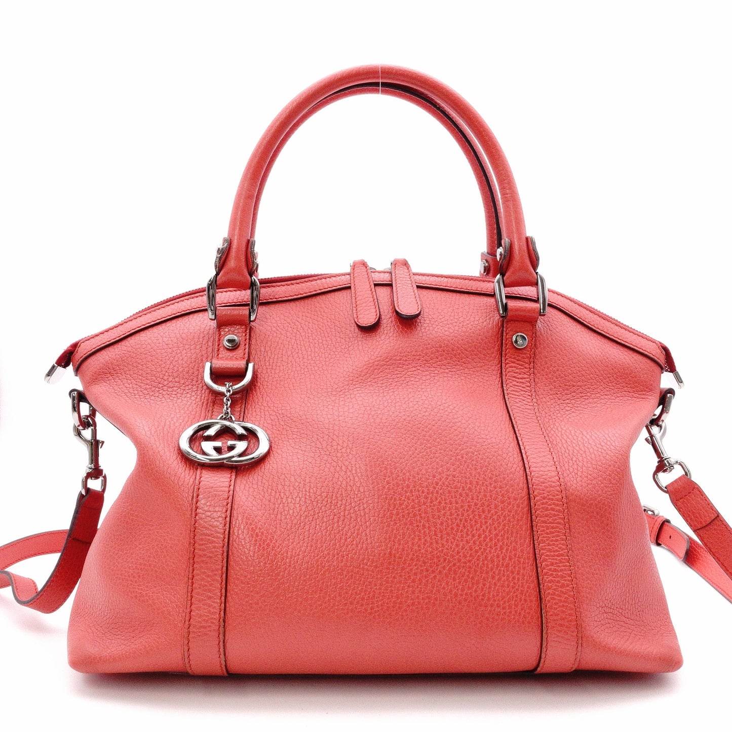 GUCCI Interlocking Handbag, Leather, Orange-Toned, 2-Way Crossbody, Silver Hardware, GG Logo