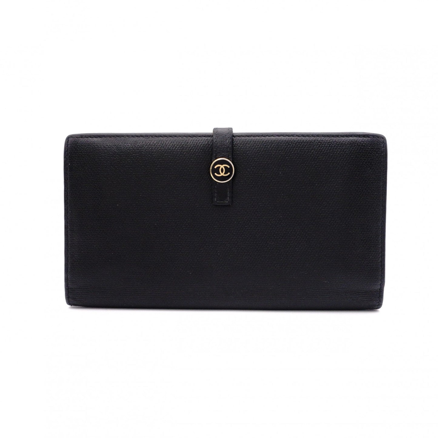 CHANEL Long Wallet, Leather, Black, CC Logo, Gold Hardware, Vintage