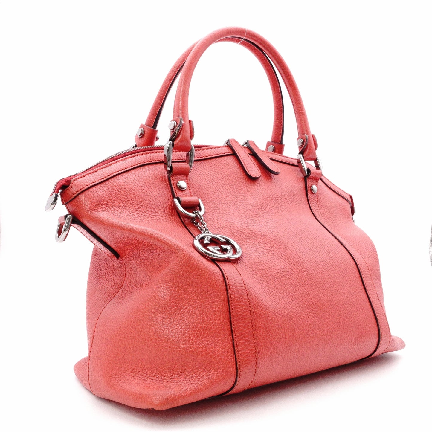 GUCCI Interlocking Handbag, Leather, Orange-Toned, 2-Way Crossbody, Silver Hardware, GG Logo