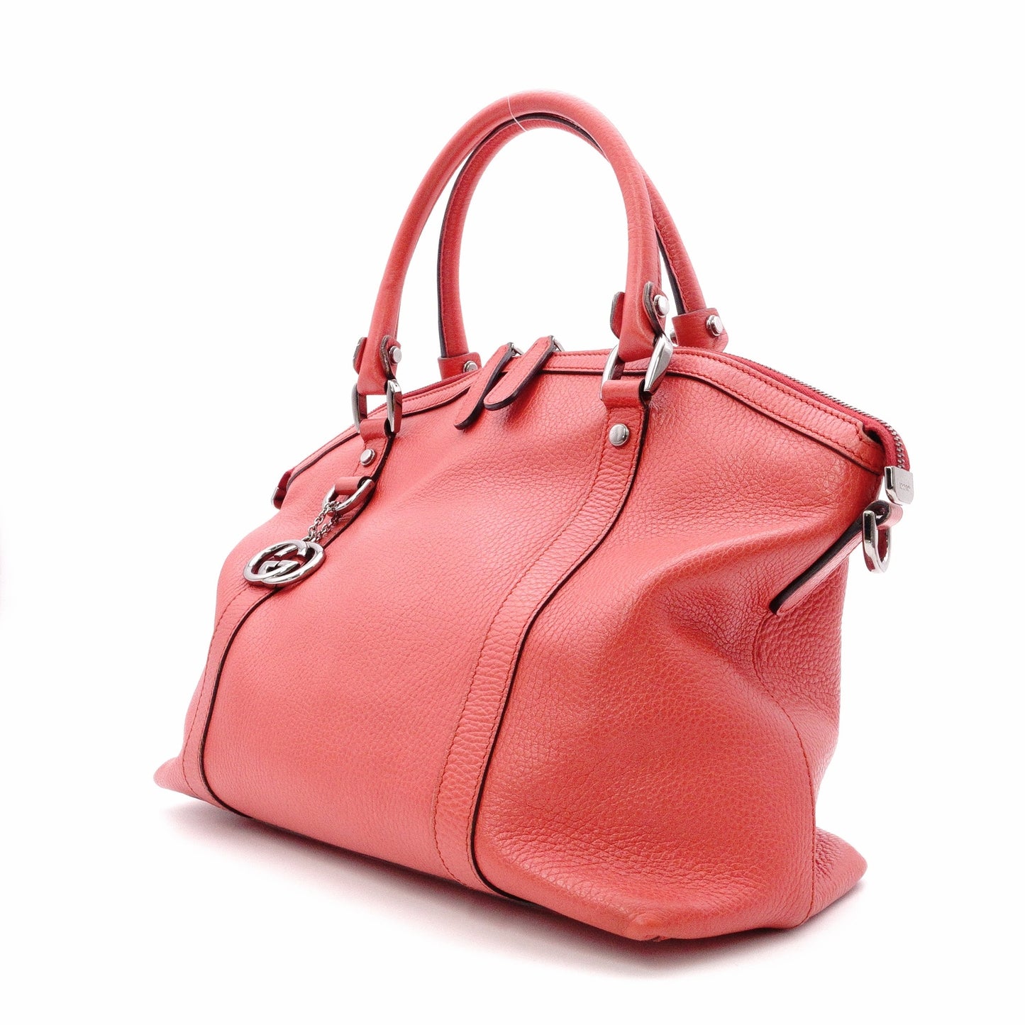 GUCCI Interlocking Handbag, Leather, Orange-Toned, 2-Way Crossbody, Silver Hardware, GG Logo