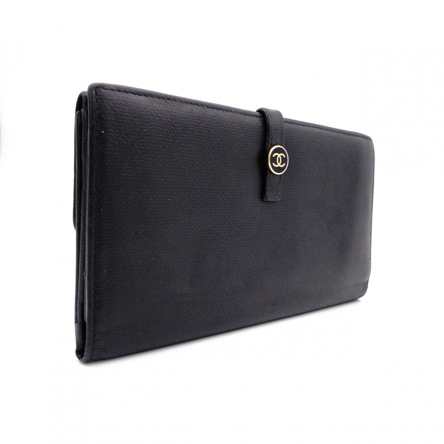 CHANEL Long Wallet, Leather, Black, CC Logo, Gold Hardware, Vintage