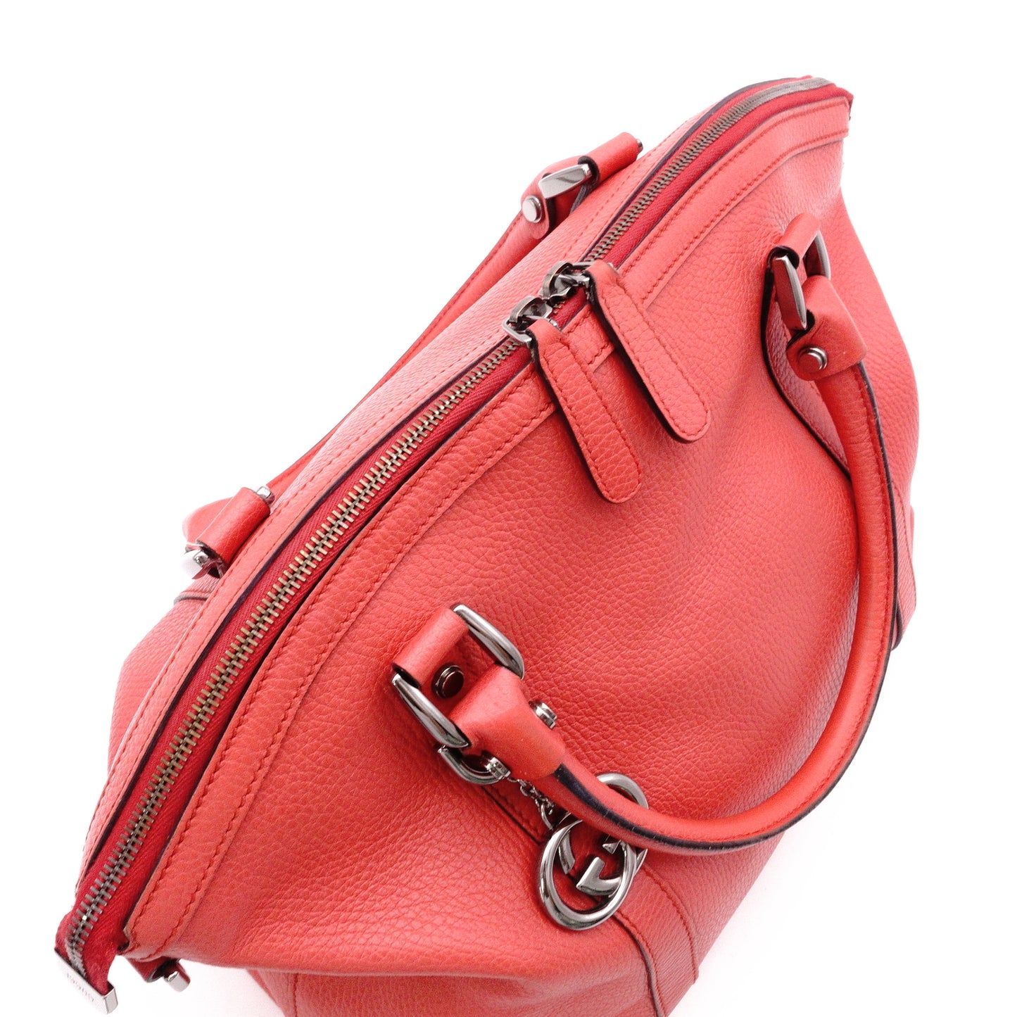 GUCCI Interlocking Handbag, Leather, Orange-Toned, 2-Way Crossbody, Silver Hardware, GG Logo