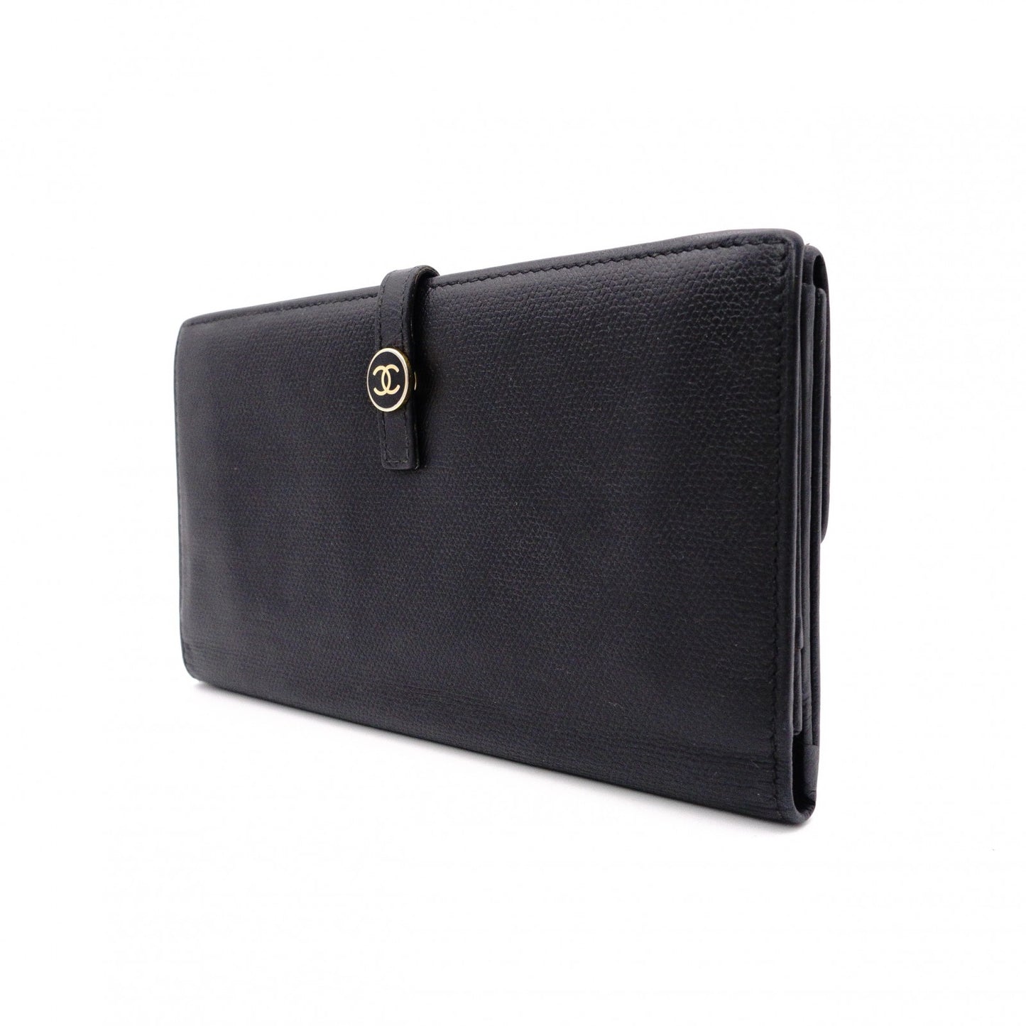 CHANEL Long Wallet, Leather, Black, CC Logo, Gold Hardware, Vintage