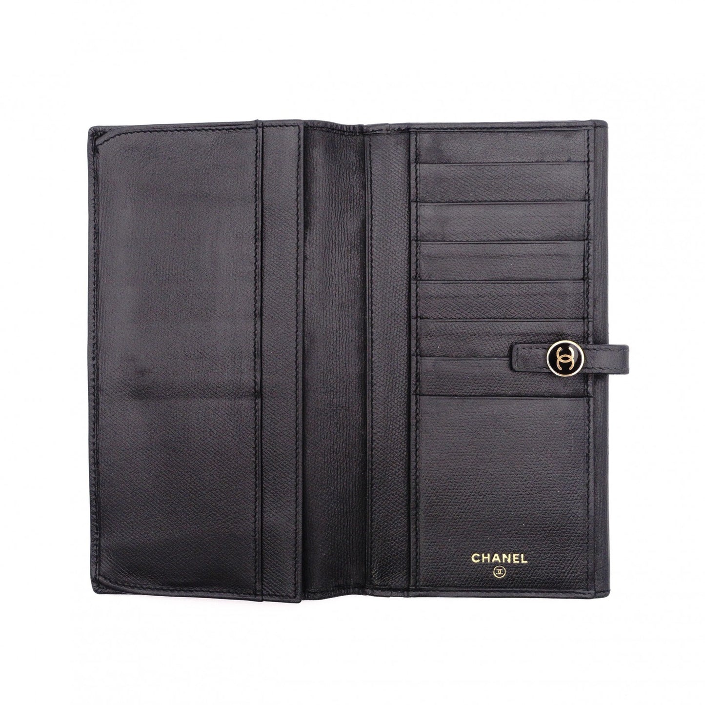 CHANEL Long Wallet, Leather, Black, CC Logo, Gold Hardware, Vintage