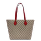 GUCCI GG Supreme Tote Bag, PVC Leather, Beige, Red, Pink, Shoulder Bag, GG Logo