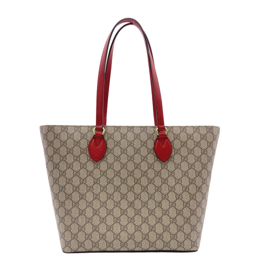GUCCI GG Supreme Tote Bag, PVC Leather, Beige, Red, Pink, Shoulder Bag, GG Logo