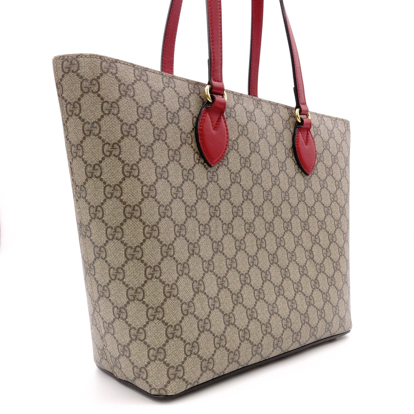 GUCCI GG Supreme Tote Bag, PVC Leather, Beige, Red, Pink, Shoulder Bag, GG Logo