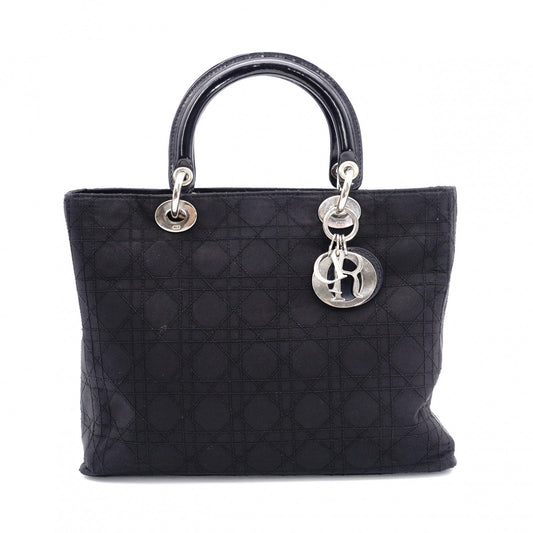 Christian Dior Lady Dior Handbag, Nylon, Black, Silver Hardware