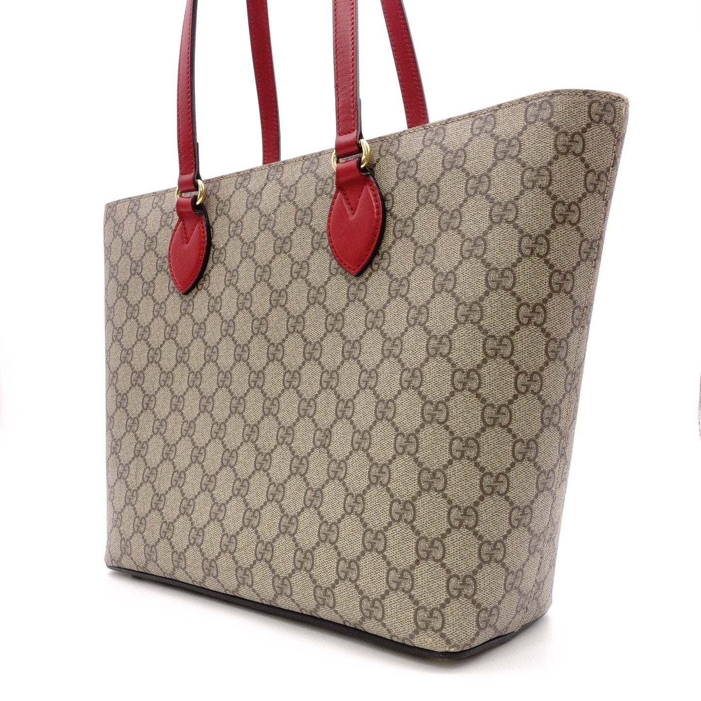 GUCCI GG Supreme Tote Bag, PVC Leather, Beige, Red, Pink, Shoulder Bag, GG Logo