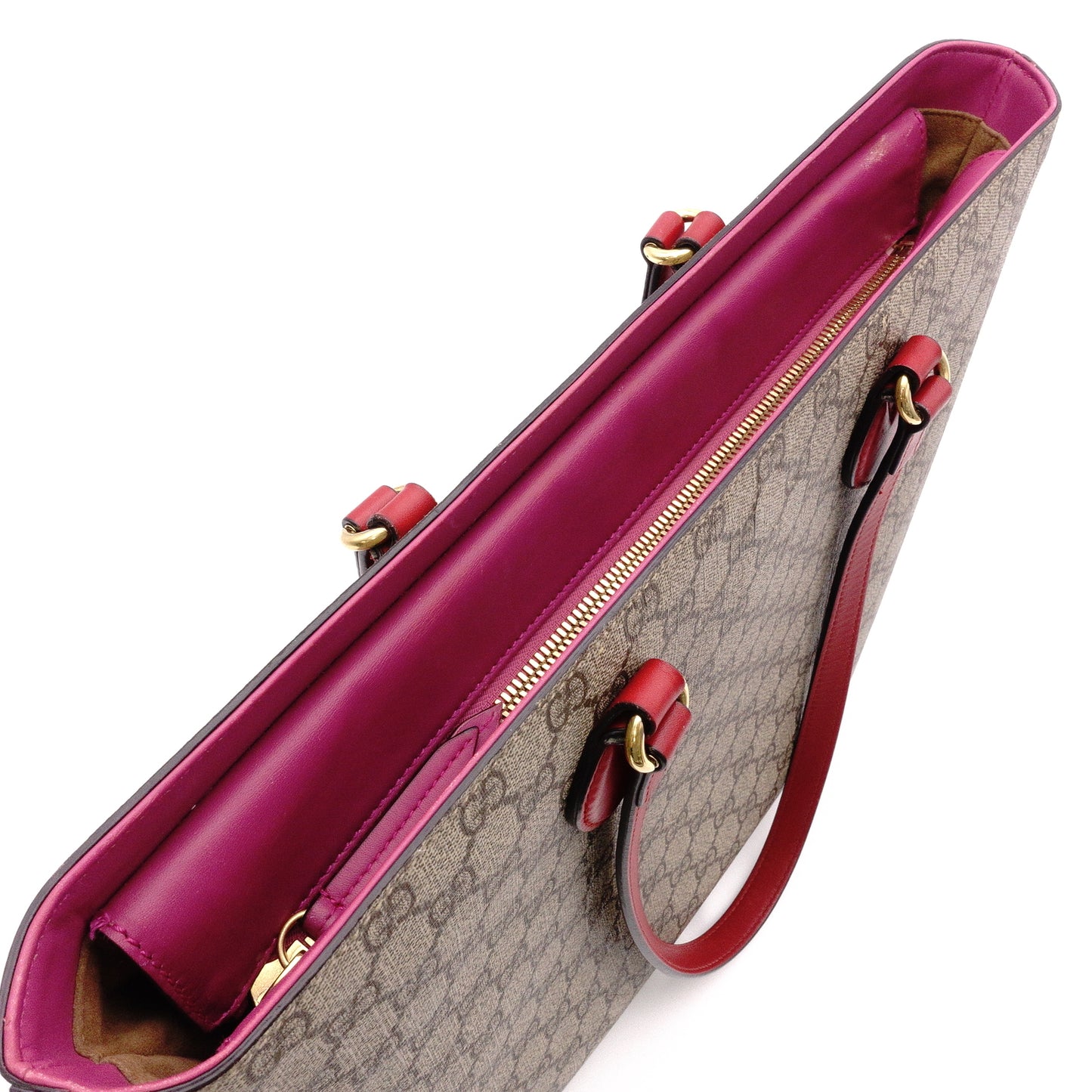 GUCCI GG Supreme Tote Bag, PVC Leather, Beige, Red, Pink, Shoulder Bag, GG Logo