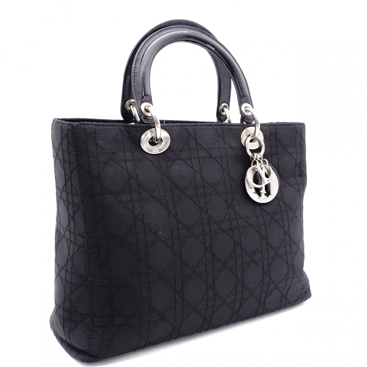 Christian Dior Lady Dior Handbag, Nylon, Black, Silver Hardware