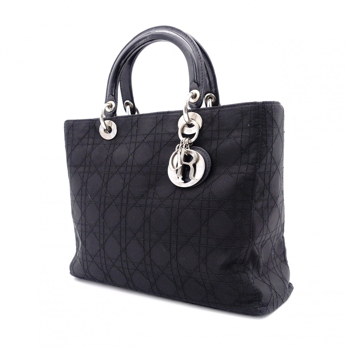 Christian Dior Lady Dior Handbag, Nylon, Black, Silver Hardware