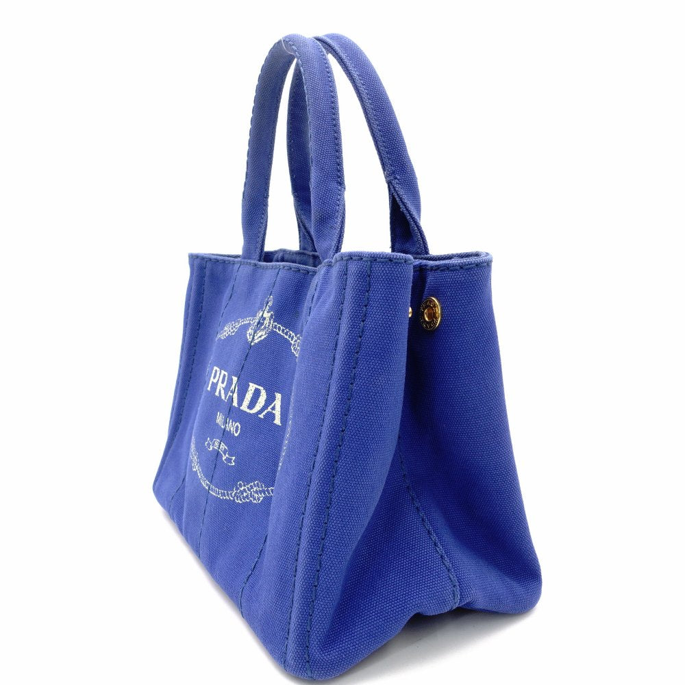 PRADA Canapa Tote BN2439 Canvas 2-Way Blue Handbag Shoulder Bag Gold Hardware Blue R8020071
