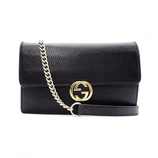 GUCCI Mini Interlocking Shoulder Bag, Leather, Black, GG Logo, Gold Hardware
