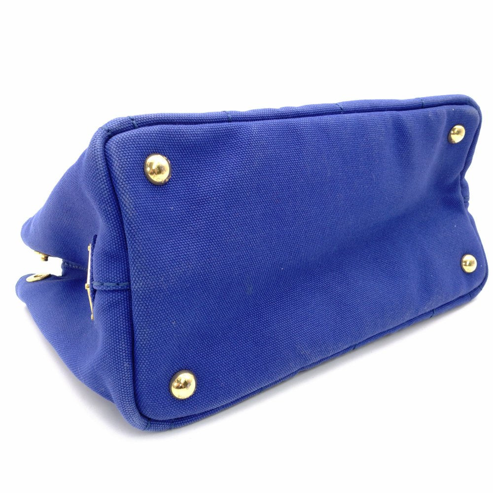 PRADA Canapa Tote BN2439 Canvas 2-Way Blue Handbag Shoulder Bag Gold Hardware Blue R8020071