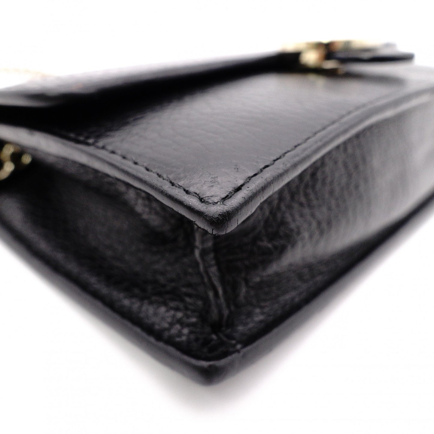 GUCCI Mini Interlocking Shoulder Bag, Leather, Black, GG Logo, Gold Hardware