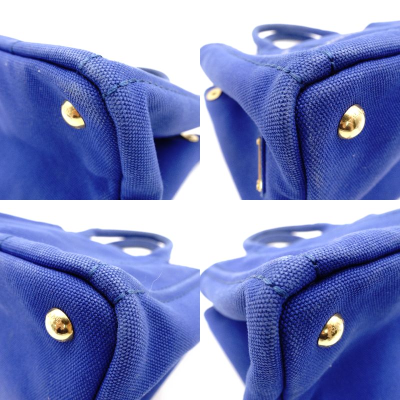 PRADA Canapa Tote BN2439 Canvas 2-Way Blue Handbag Shoulder Bag Gold Hardware Blue R8020071
