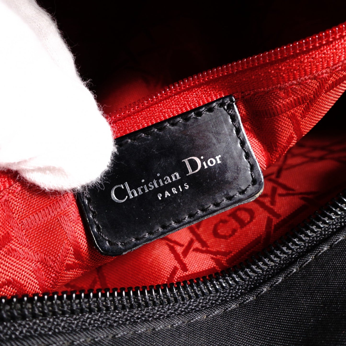 Christian Dior Lady Dior Handbag, Nylon, Black, Silver Hardware