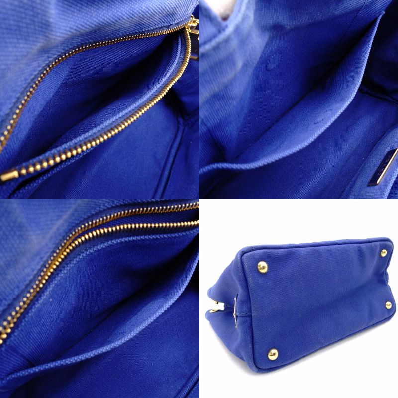PRADA Canapa Tote BN2439 Canvas 2-Way Blue Handbag Shoulder Bag Gold Hardware Blue R8020071