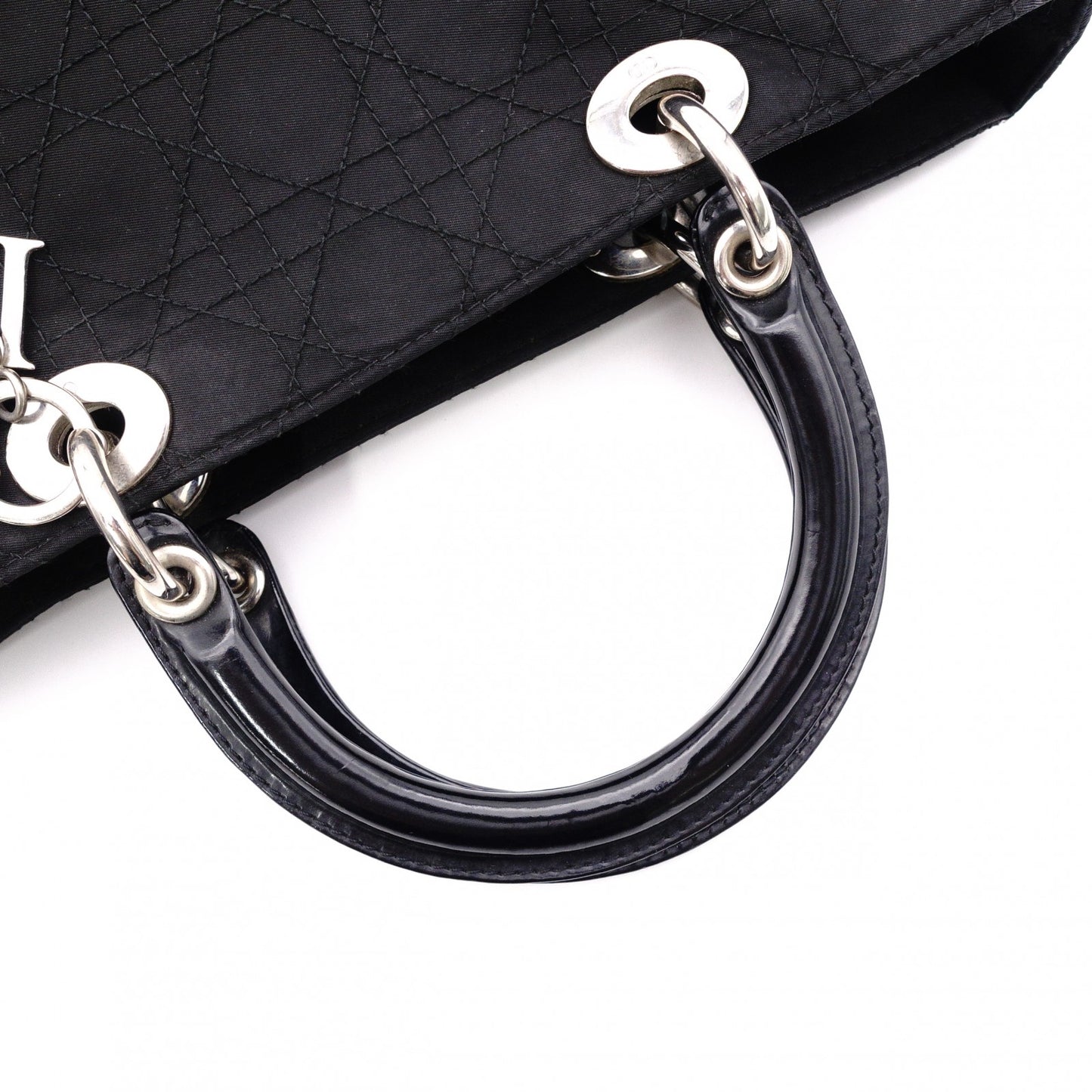 Christian Dior Lady Dior Handbag, Nylon, Black, Silver Hardware