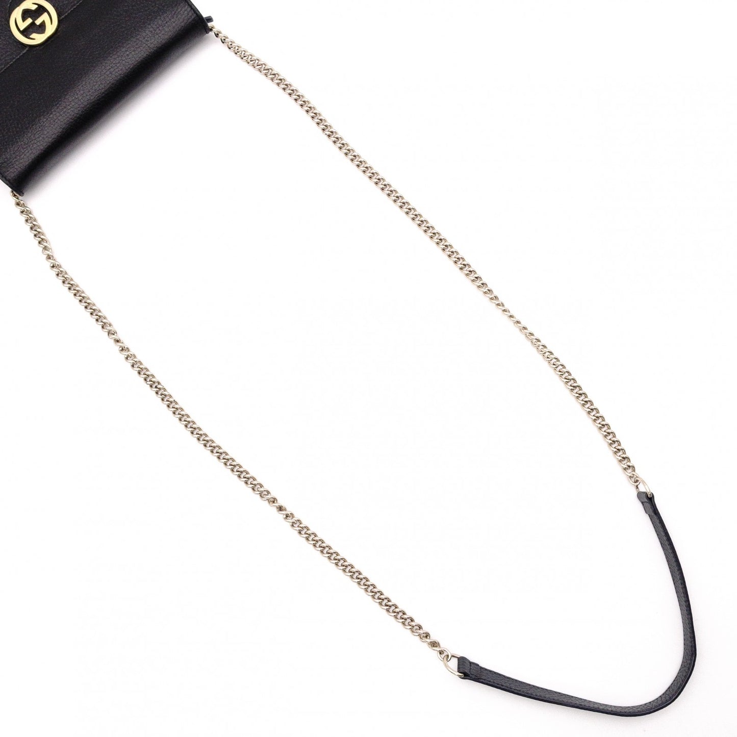 GUCCI Mini Interlocking Shoulder Bag, Leather, Black, GG Logo, Gold Hardware