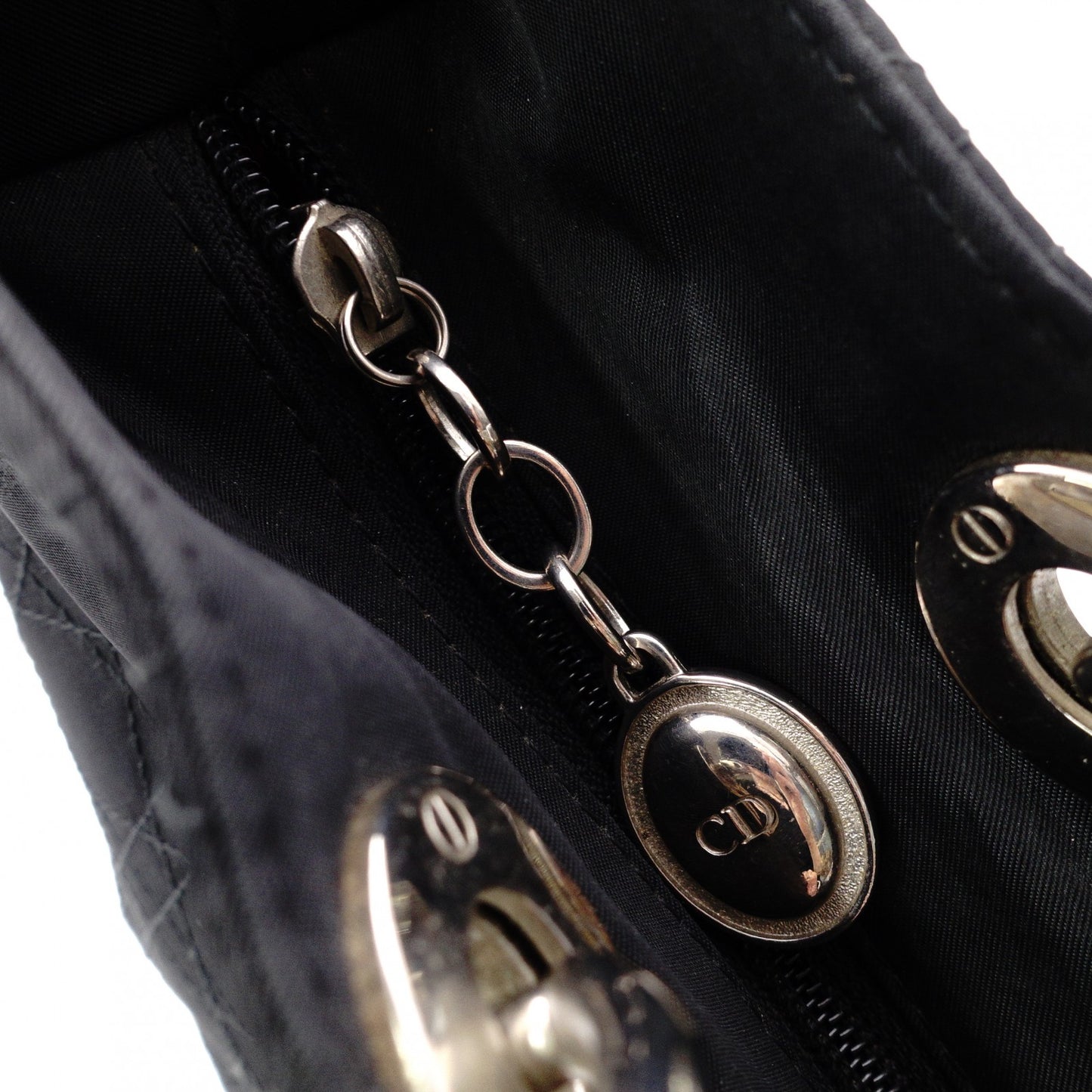 Christian Dior Lady Dior Handbag, Nylon, Black, Silver Hardware
