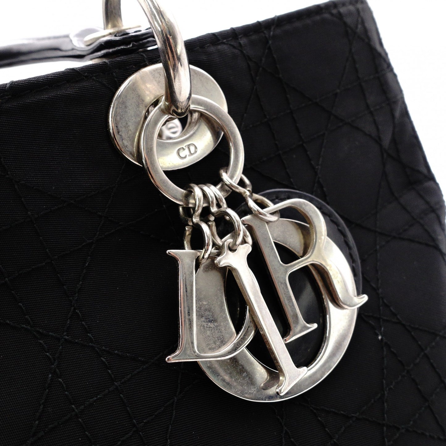 Christian Dior Lady Dior Handbag, Nylon, Black, Silver Hardware