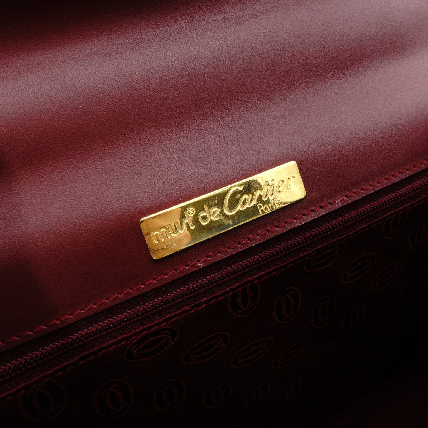 CARTIER Cartier Must Line Handbag, Leather, Bordeaux, Vintage, Simple
