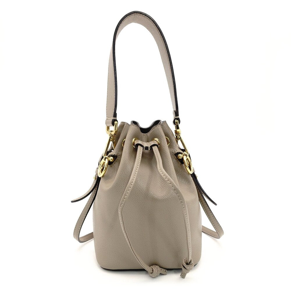 FENDI Montrezor Mini Greige Shoulder Bag Leather 2-Way FF Logo 7-10-094