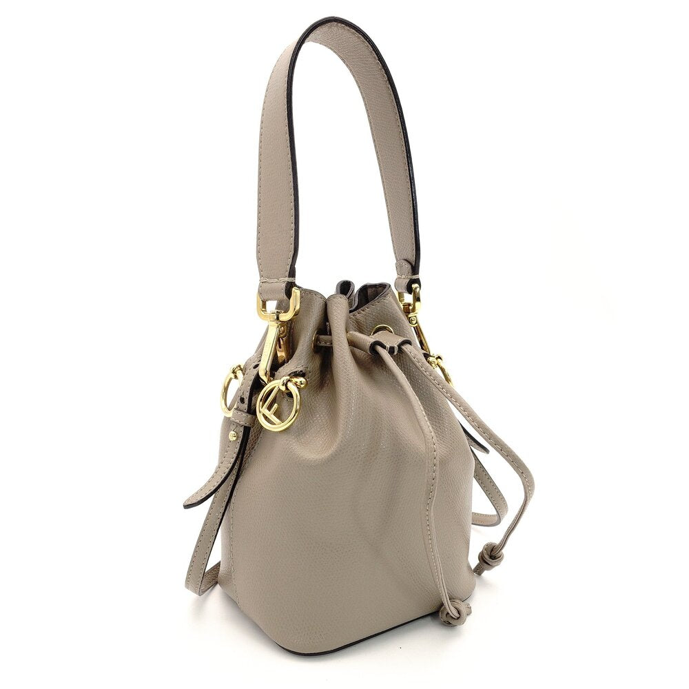 FENDI Montrezor Mini Greige Shoulder Bag Leather 2-Way FF Logo 7-10-094