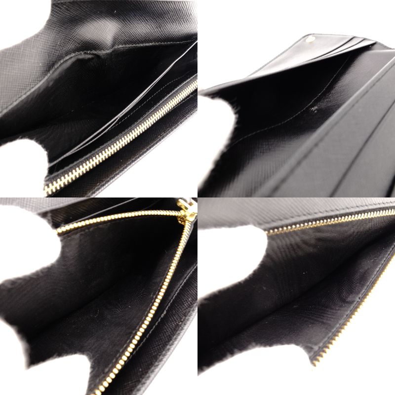 PRADA Long Wallet Saffiano Leather Black Wallet Black Gold Hardware R8020138