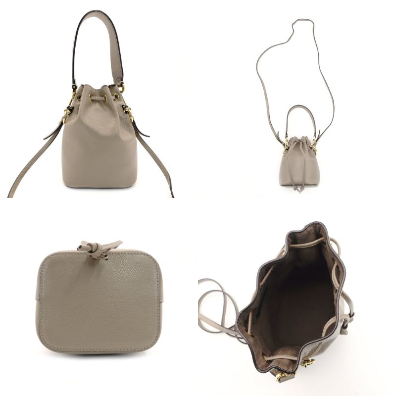 FENDI Montrezor Mini Greige Shoulder Bag Leather 2-Way FF Logo 7-10-094