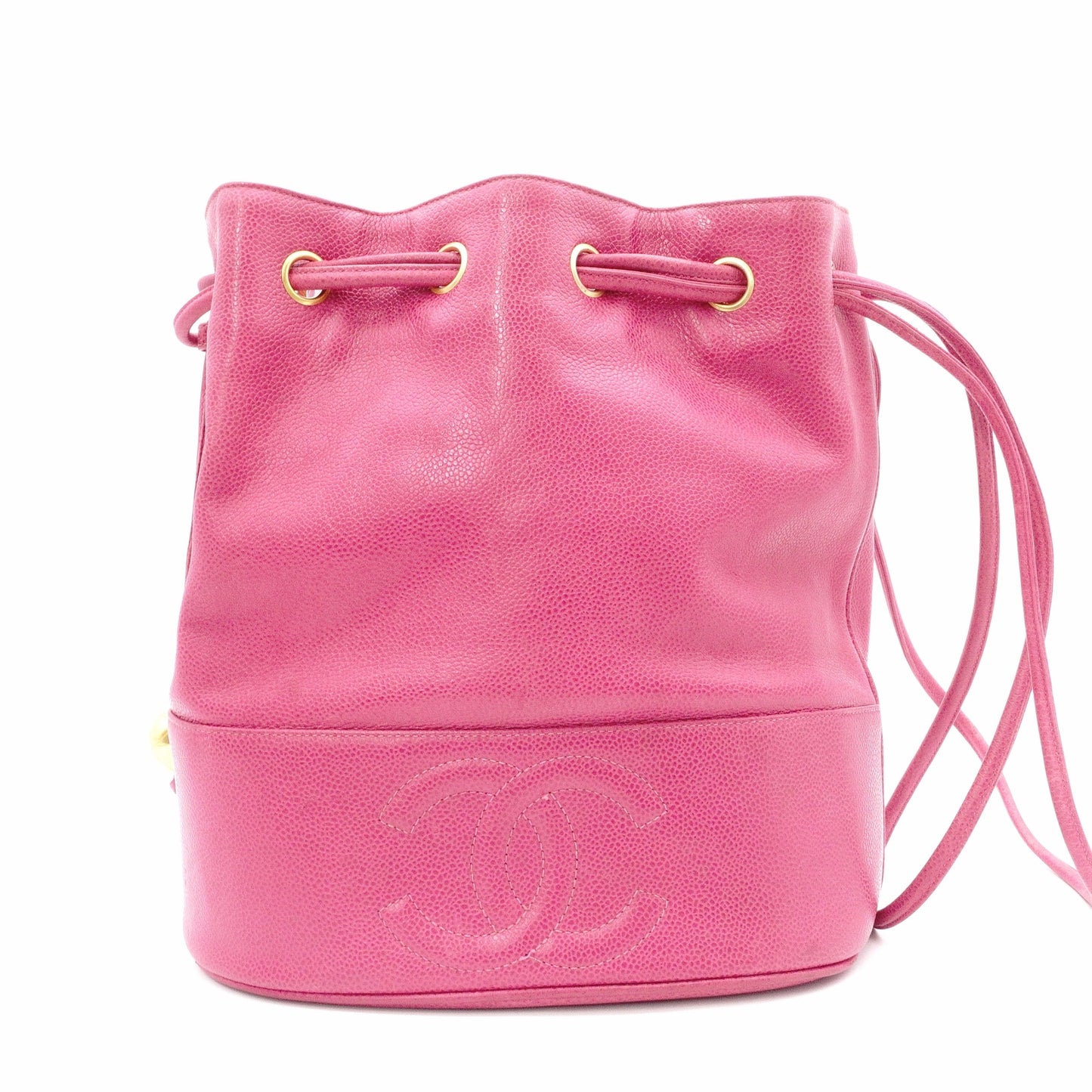 CHANEL Caviar Skin Bucket Bag, Shoulder Bag, Leather, Pink, Gold Hardware, Drawstring Bag