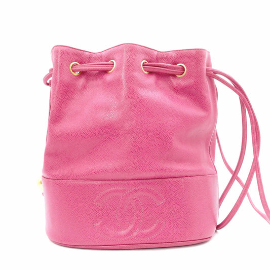 CHANEL Caviar Skin Bucket Bag, Shoulder Bag, Leather, Pink, Gold Hardware, Drawstring Bag