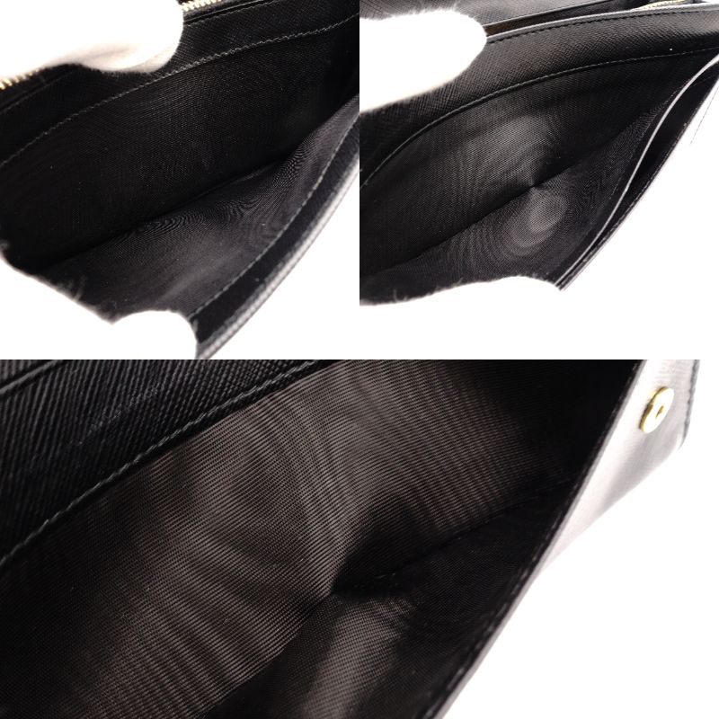 PRADA Long Wallet Saffiano Leather Black Wallet Black Gold Hardware R8020138