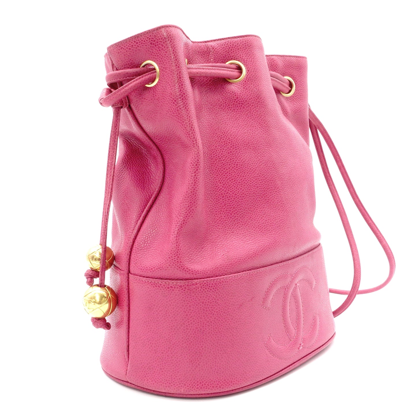 CHANEL Caviar Skin Bucket Bag, Shoulder Bag, Leather, Pink, Gold Hardware, Drawstring Bag