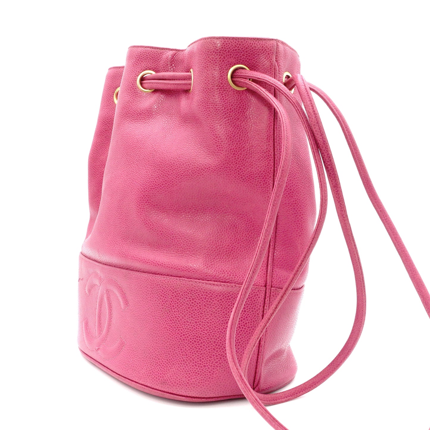 CHANEL Caviar Skin Bucket Bag, Shoulder Bag, Leather, Pink, Gold Hardware, Drawstring Bag