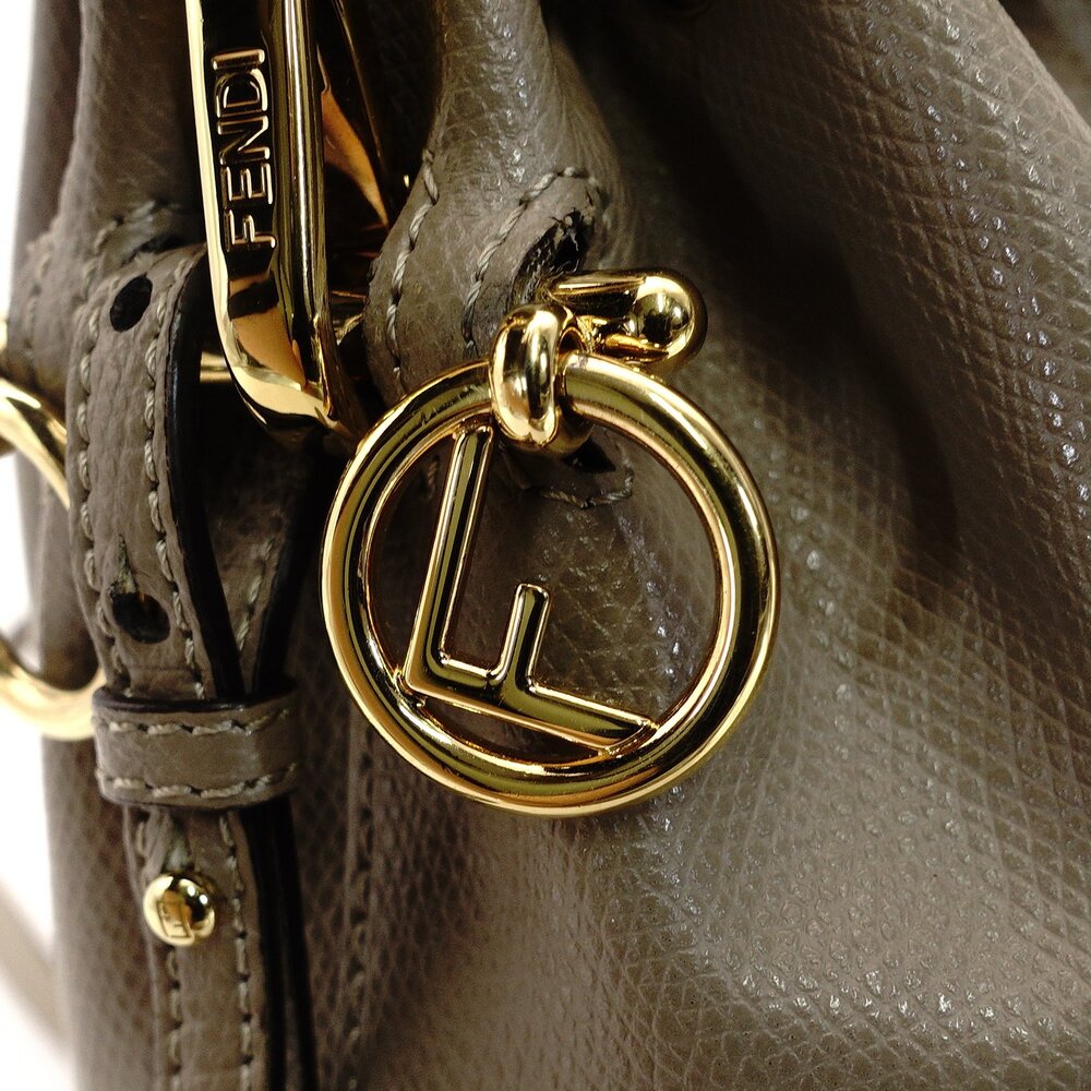 FENDI Montrezor Mini Greige Shoulder Bag Leather 2-Way FF Logo 7-10-094