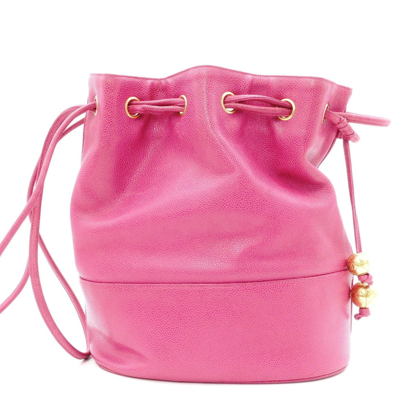 CHANEL Caviar Skin Bucket Bag, Shoulder Bag, Leather, Pink, Gold Hardware, Drawstring Bag