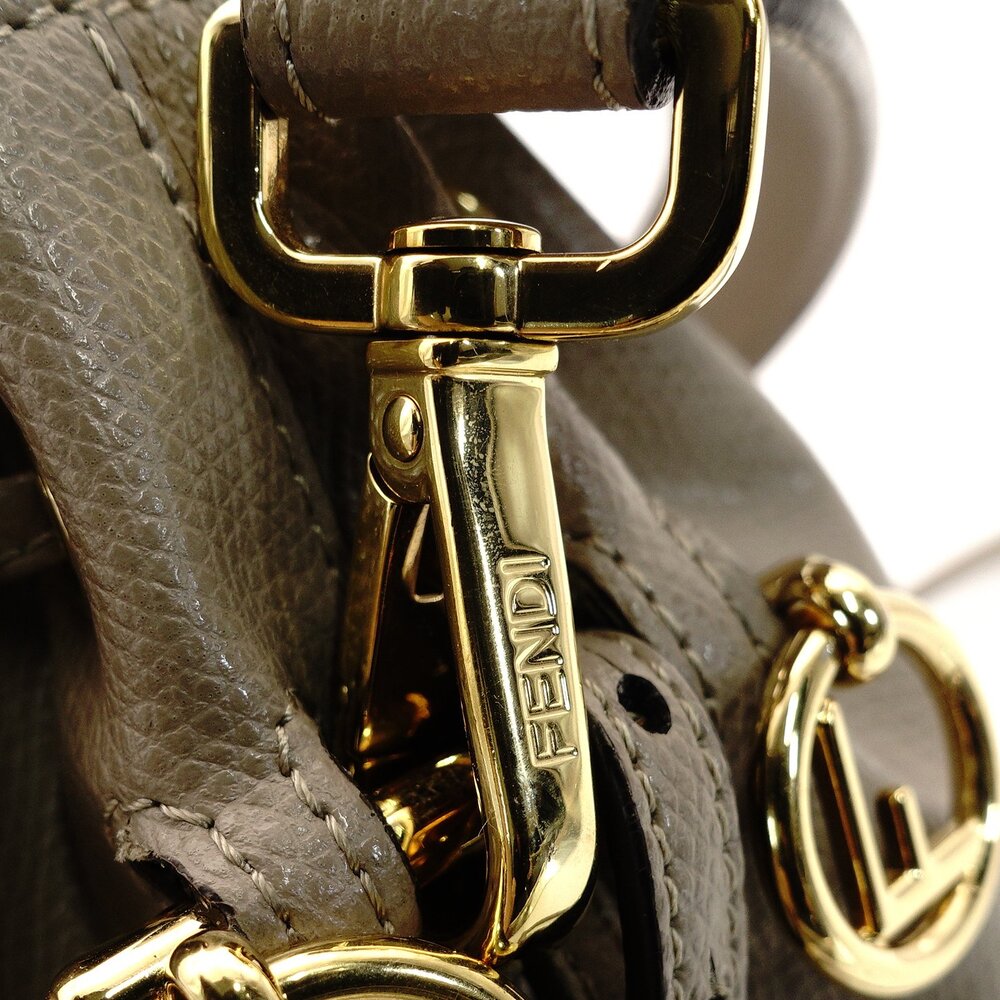 FENDI Montrezor Mini Greige Shoulder Bag Leather 2-Way FF Logo 7-10-094